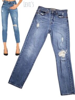 Levi's WEDGIE iconic fit Higher Love Women's HR straight-leg distressed jeans 27